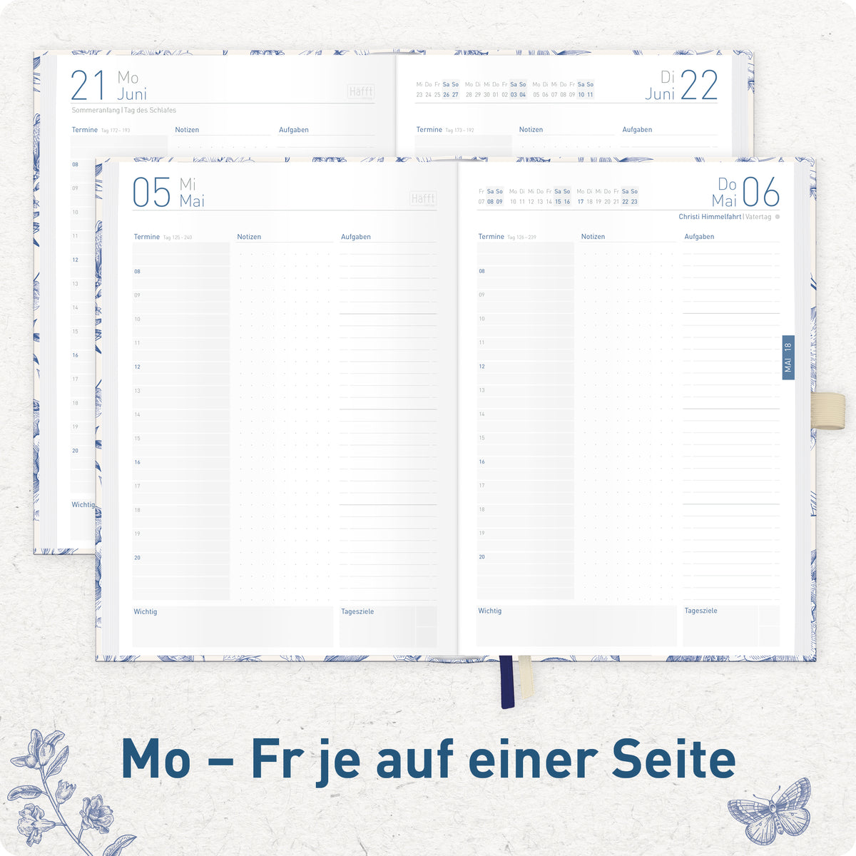 Innenansicht von Häfft Organizer Day by Day Tagesplaner 2027 A5 im Motiv „Fine Style“ mit Tagesplanung und Zeitraster.