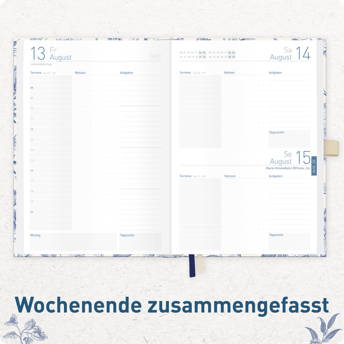 Innenansicht von Häfft Organizer Day by Day Tagesplaner 2027 A5 im Motiv „Fine Style“ mit Monatsübersicht.