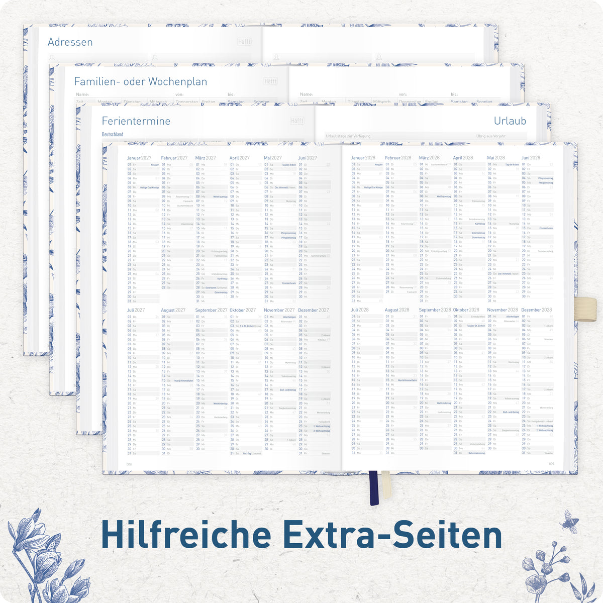 Zusatzseiten von Häfft Organizer Day by Day Tagesplaner 2027 A5 im Motiv „Fine Style“.
