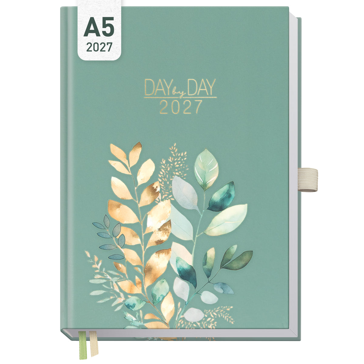 Coveransicht von Häfft Organizer Day by Day Tagesplaner 2027 A5 im Motiv „Shiny Leaves“.