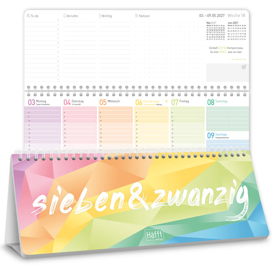 Coveransicht von Häfft Wochen-Tischkalender 2027 quer zum Aufstellen - für DE & AT.