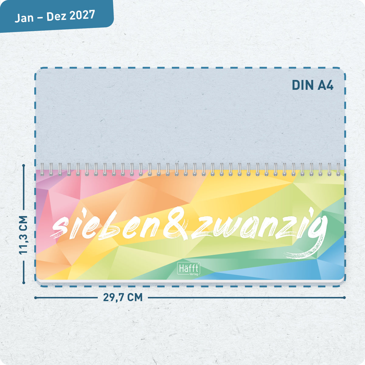 Format- und Größenansicht von Häfft Wochen-Tischkalender 2027 quer zum Aufstellen - für DE & AT.