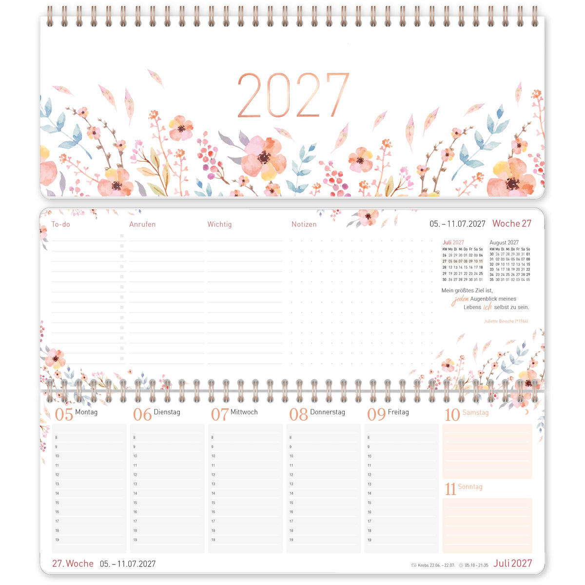 Coveransicht von Häfft Wochen-Tischkalender 2027 quer - für DE & AT im Motiv „Sweet Flowers“.