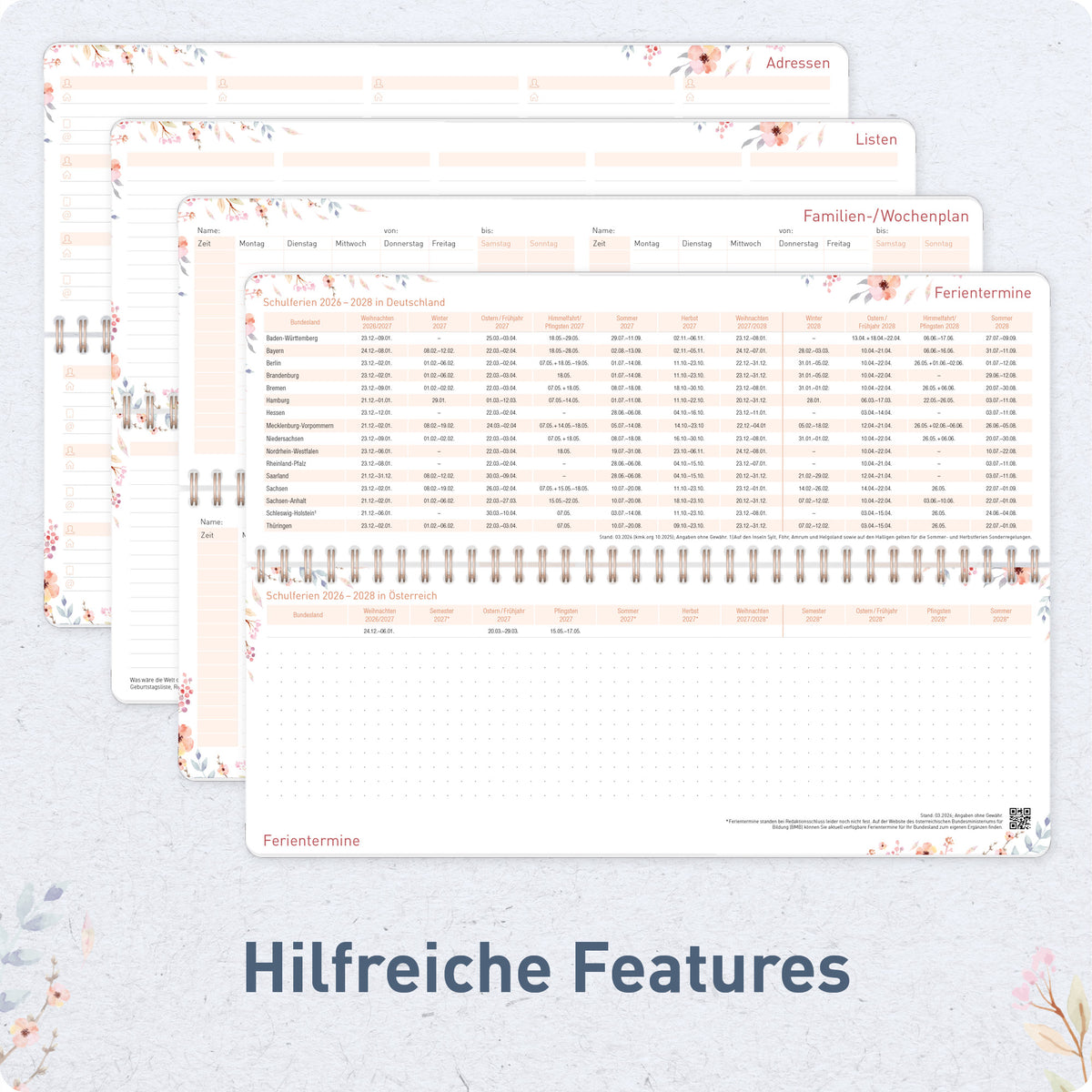 Kalenderwochen & Termine von Häfft Wochen-Tischkalender 2027 quer - für DE & AT im Motiv „Sweet Flowers“.