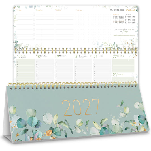 Coveransicht von Häfft Wochen-Tischkalender 2027 quer zum Aufstellen - für DE & AT.