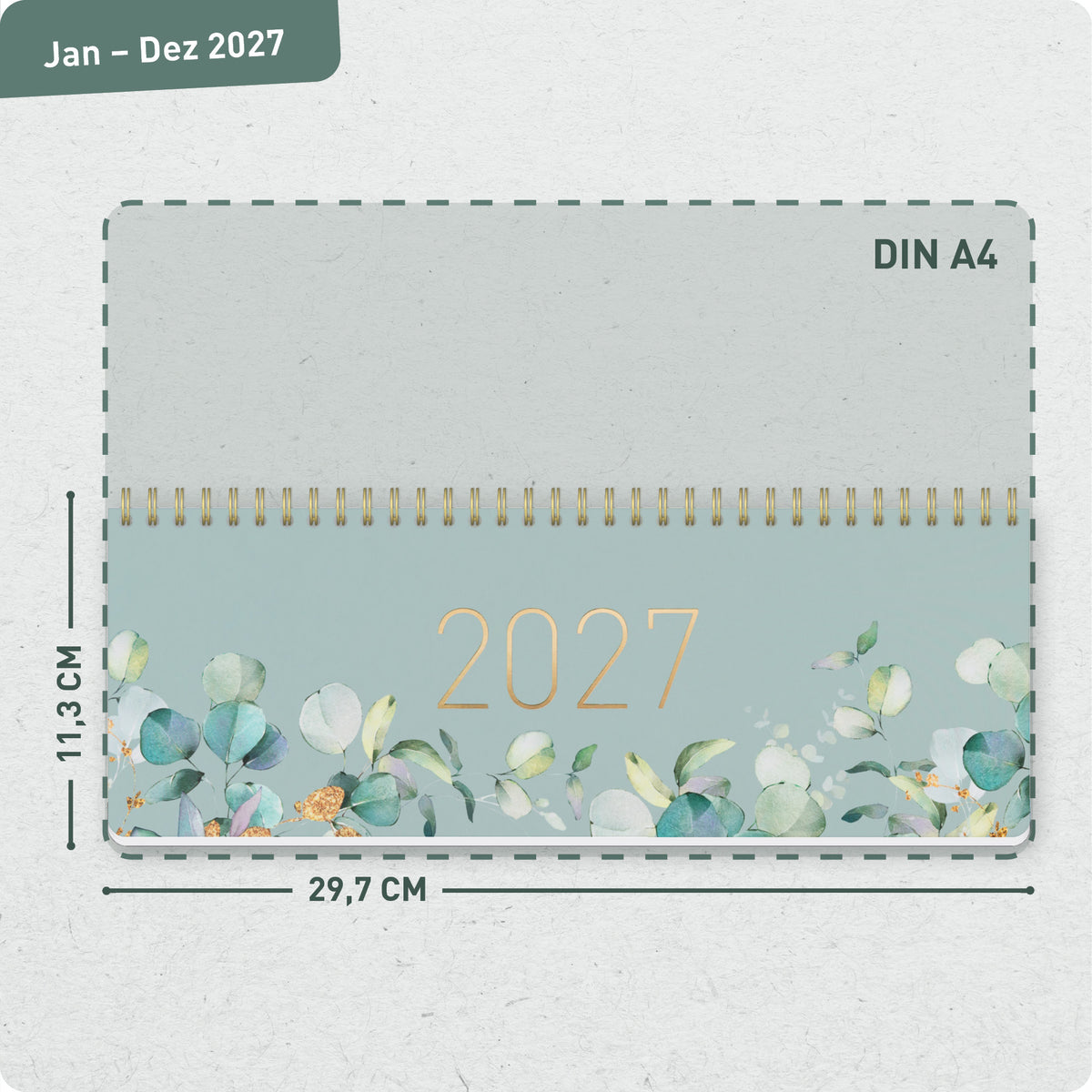 Format- und Größenansicht von Häfft Wochen-Tischkalender 2027 quer zum Aufstellen - für DE & AT.