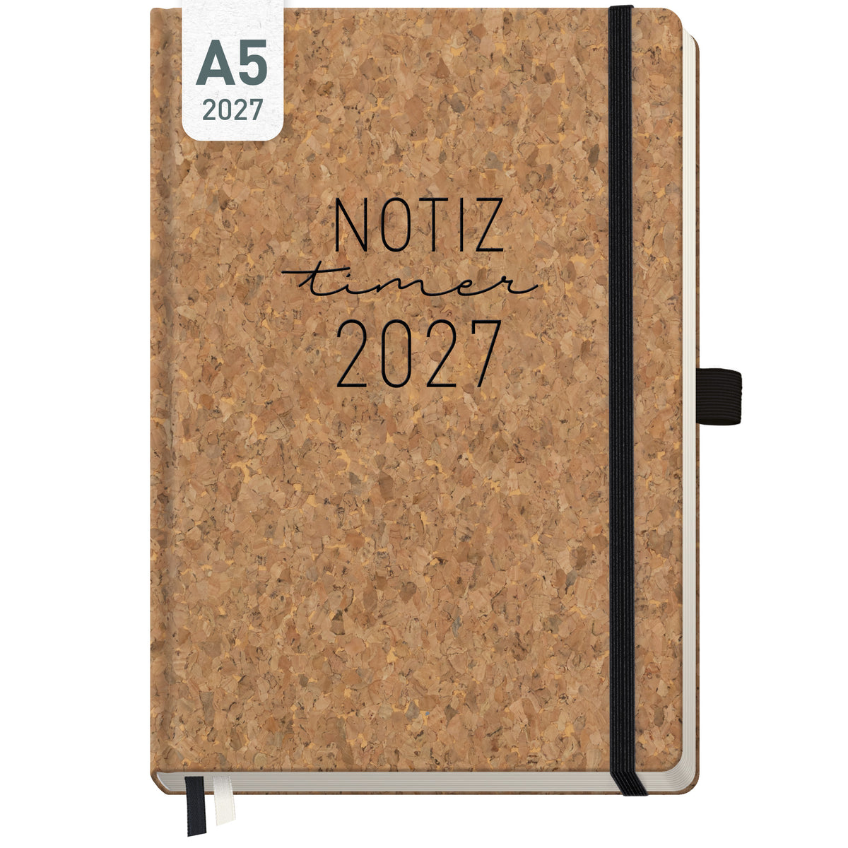 Coveransicht von Häfft Wochen-Notiz-Kalender 2027 A5 - Planer & Notizbuch im Motiv „Kork“.