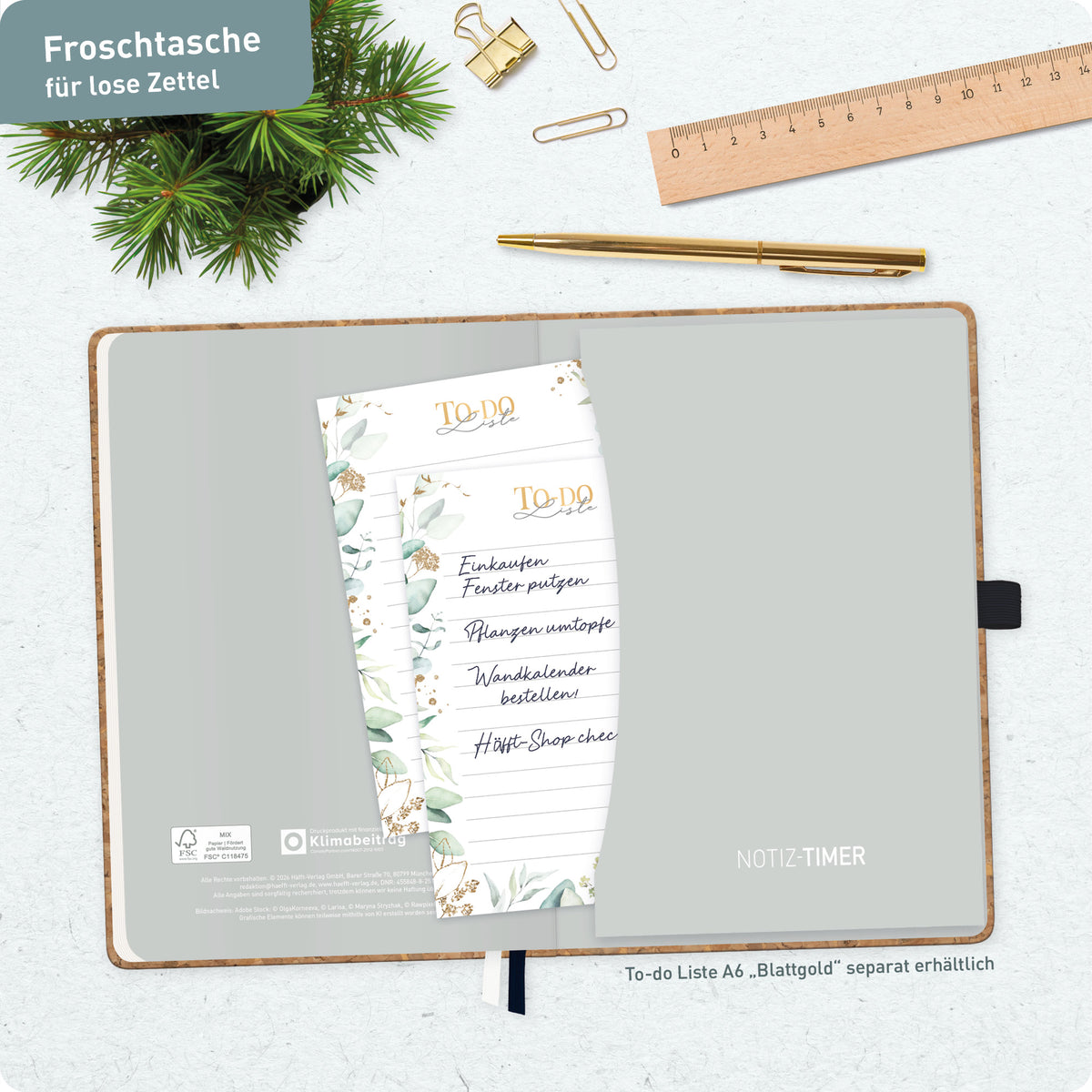 Notiz- & Planungsansicht von Häfft Wochen-Notiz-Kalender 2027 A5 - Planer & Notizbuch im Motiv „Kork“.