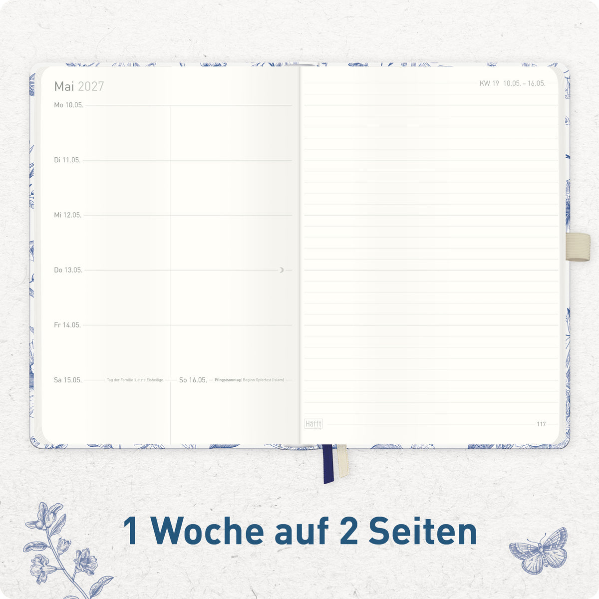 Wochenplanung & Notizen von Häfft Wochen-Notiz-Kalender 2027 A5 - Planer & Notizbuch im Motiv „Fine Style“.