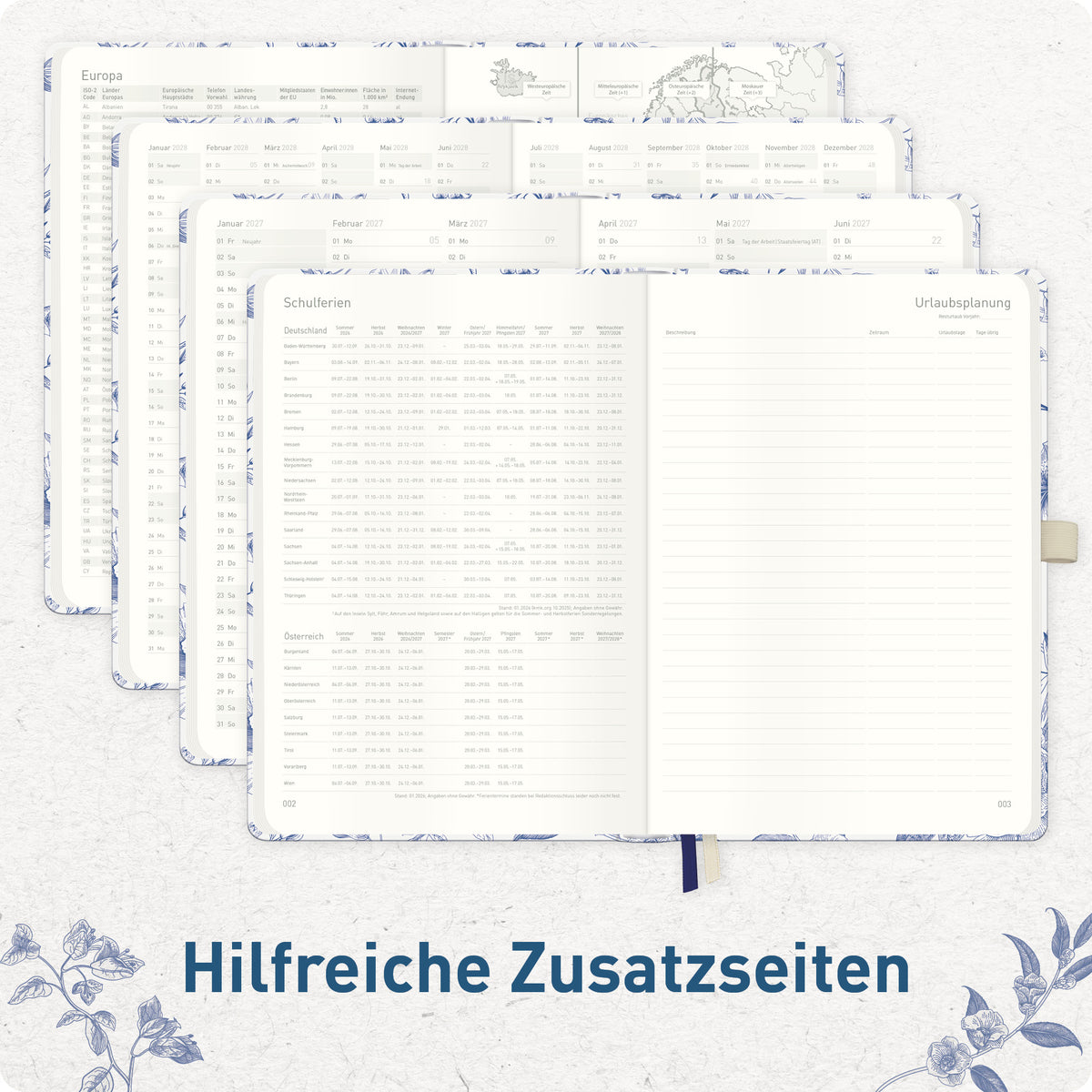Zusatzseiten von Häfft Wochen-Notiz-Kalender 2027 A5 - Planer & Notizbuch im Motiv „Fine Style“.
