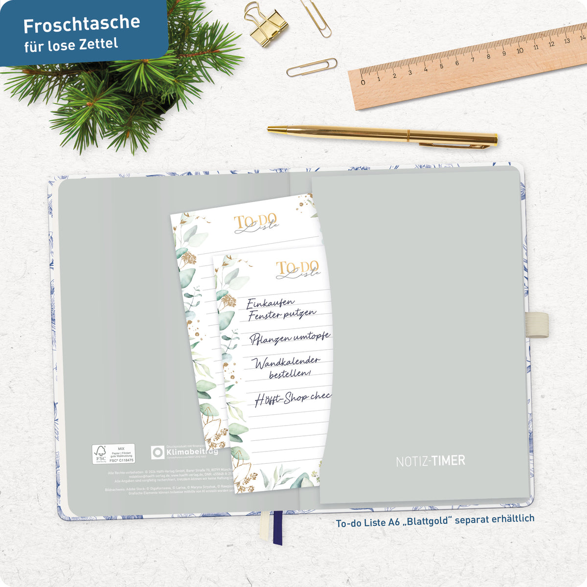 Notiz- & Planungsansicht von Häfft Wochen-Notiz-Kalender 2027 A5 - Planer & Notizbuch im Motiv „Fine Style“.