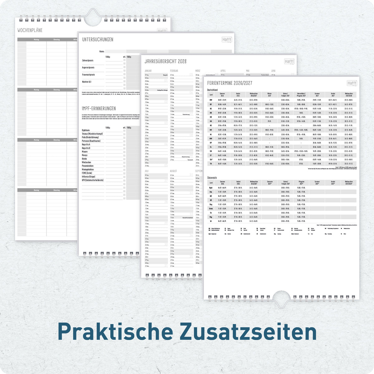 Zusatzseiten von Häfft Familienplaner 2027 mit 6 Spalten - Wandkalender im Motiv „Rainbow“.
