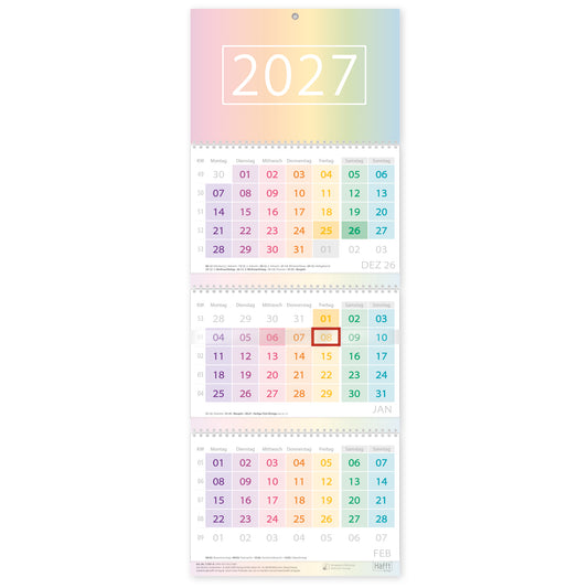 Coveransicht von Häfft 3-Monatskalender 2027 Wandkalender mit Schieber im Motiv „Rainbow“.