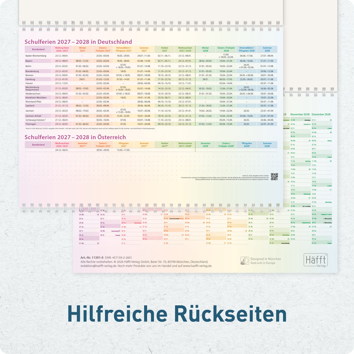 Lifestyle-Ansicht von Häfft 3-Monatskalender 2027 Wandkalender mit Schieber im Motiv „Rainbow“ im Einsatz.