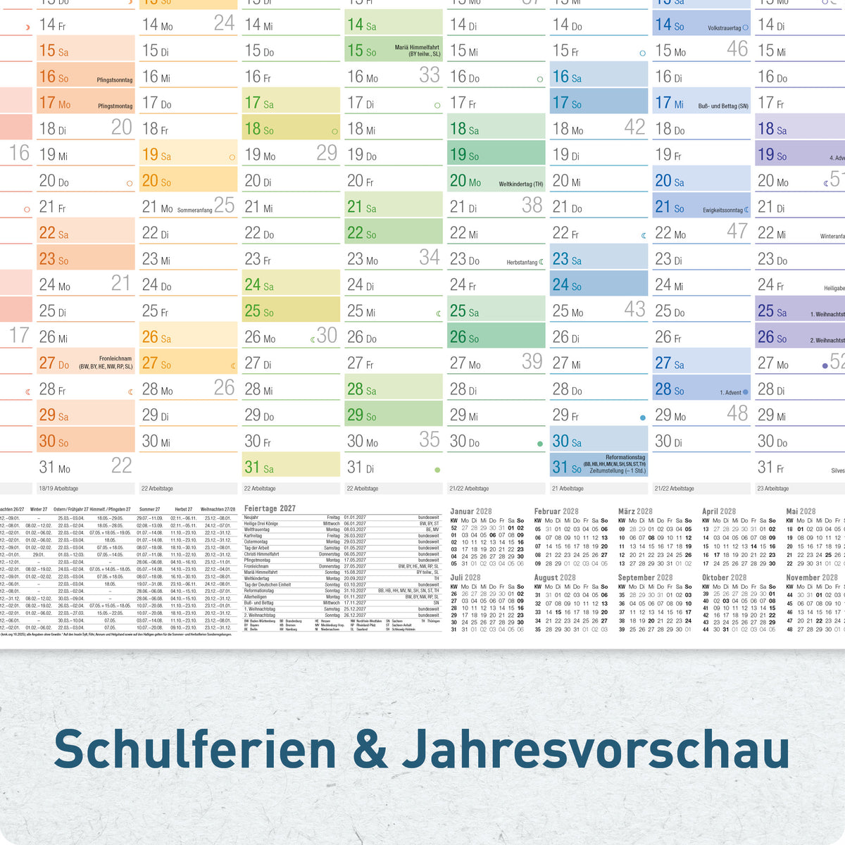 Kalenderdetails von Häfft Wandkalender 2027 A2 quer im Motiv „Rainbow“.