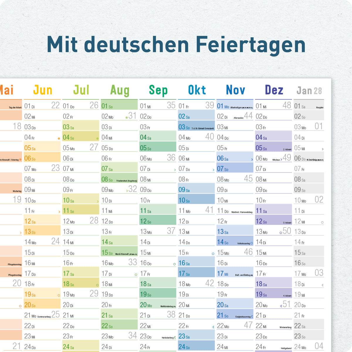 Monats- & Jahresplanung von Häfft XXL Wandkalender 2027 groß A1+ quer im Motiv „Rainbow“.