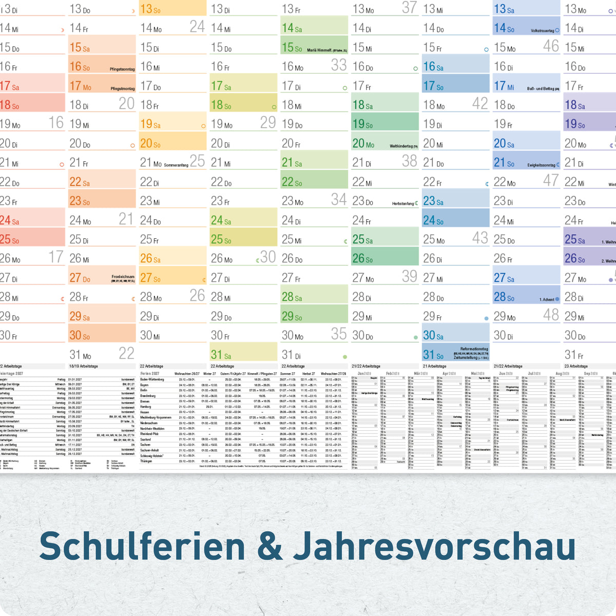 Kalenderdetails von Häfft XXL Wandkalender 2027 groß A1+ quer im Motiv „Rainbow“.