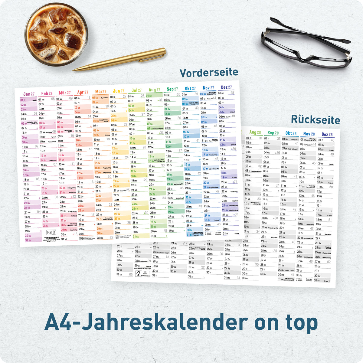 Lifestyle-Ansicht von Häfft XXL Wandkalender 2027 groß A1+ quer im Motiv „Rainbow“ im Einsatz.
