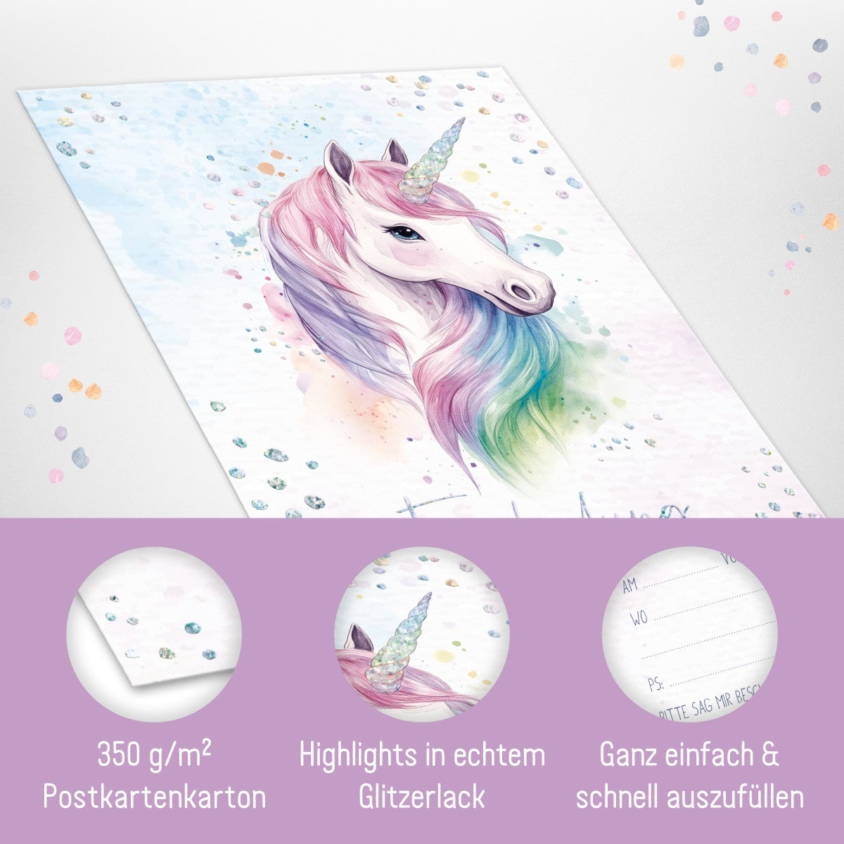Häfft Einladungskarten A6 12er Set / Einhorn