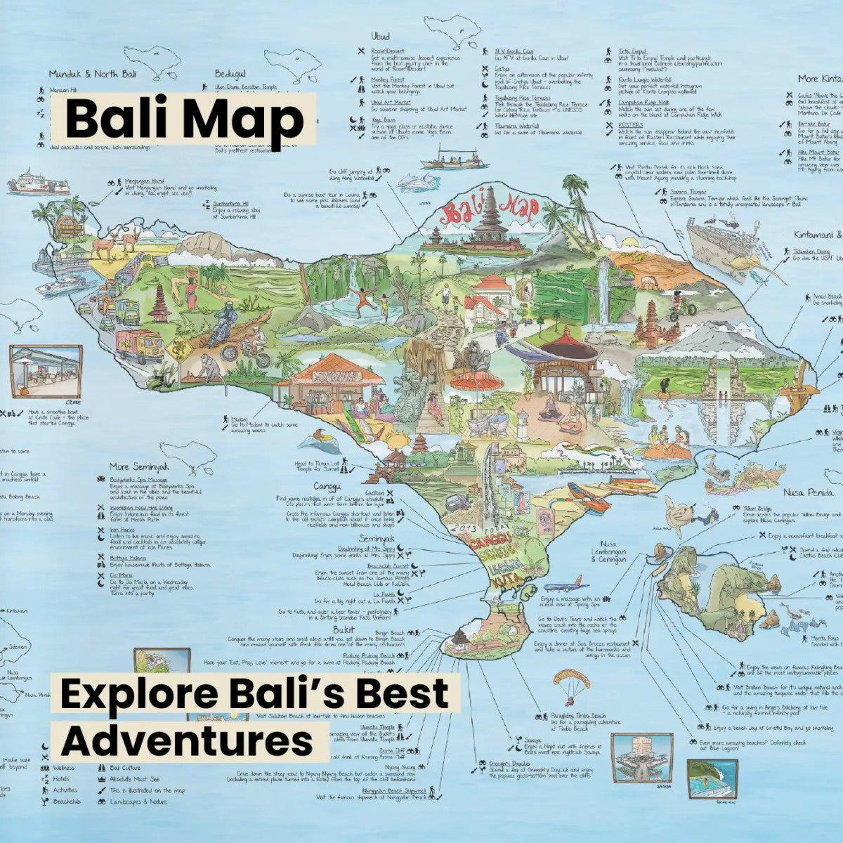 Awesome Maps Strandtuch / Badetuch "Bali Illustrated" (155x90cm)