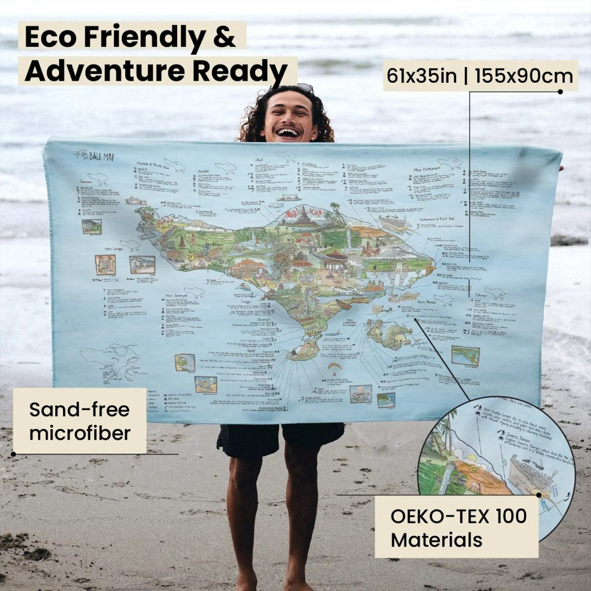 Awesome Maps Strandtuch / Badetuch "Bali Illustrated" (155x90cm)