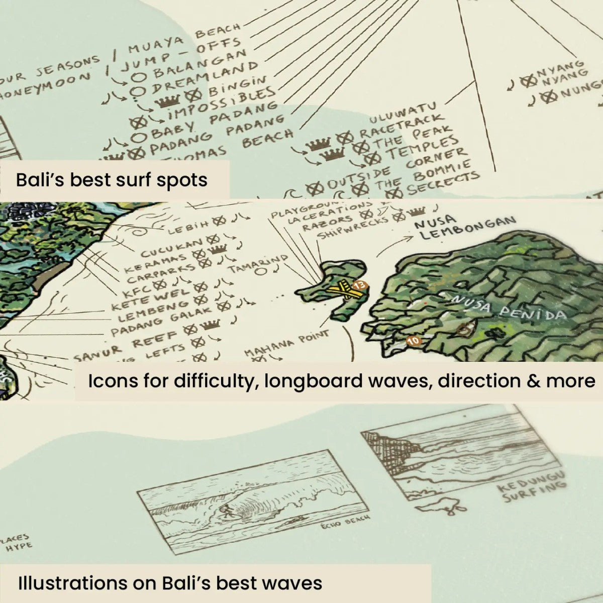 Awesome Maps Strandtuch / Badetuch "Surftrip Bali" (155x90cm)