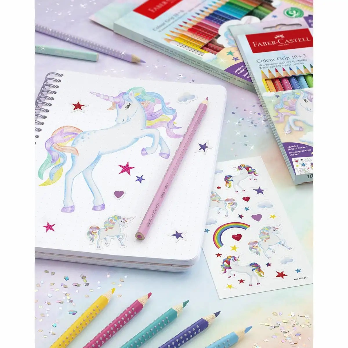 Faber-Castell Colour GRIP Buntstifte - Edition Einhorn - 10+3 Kartonetui