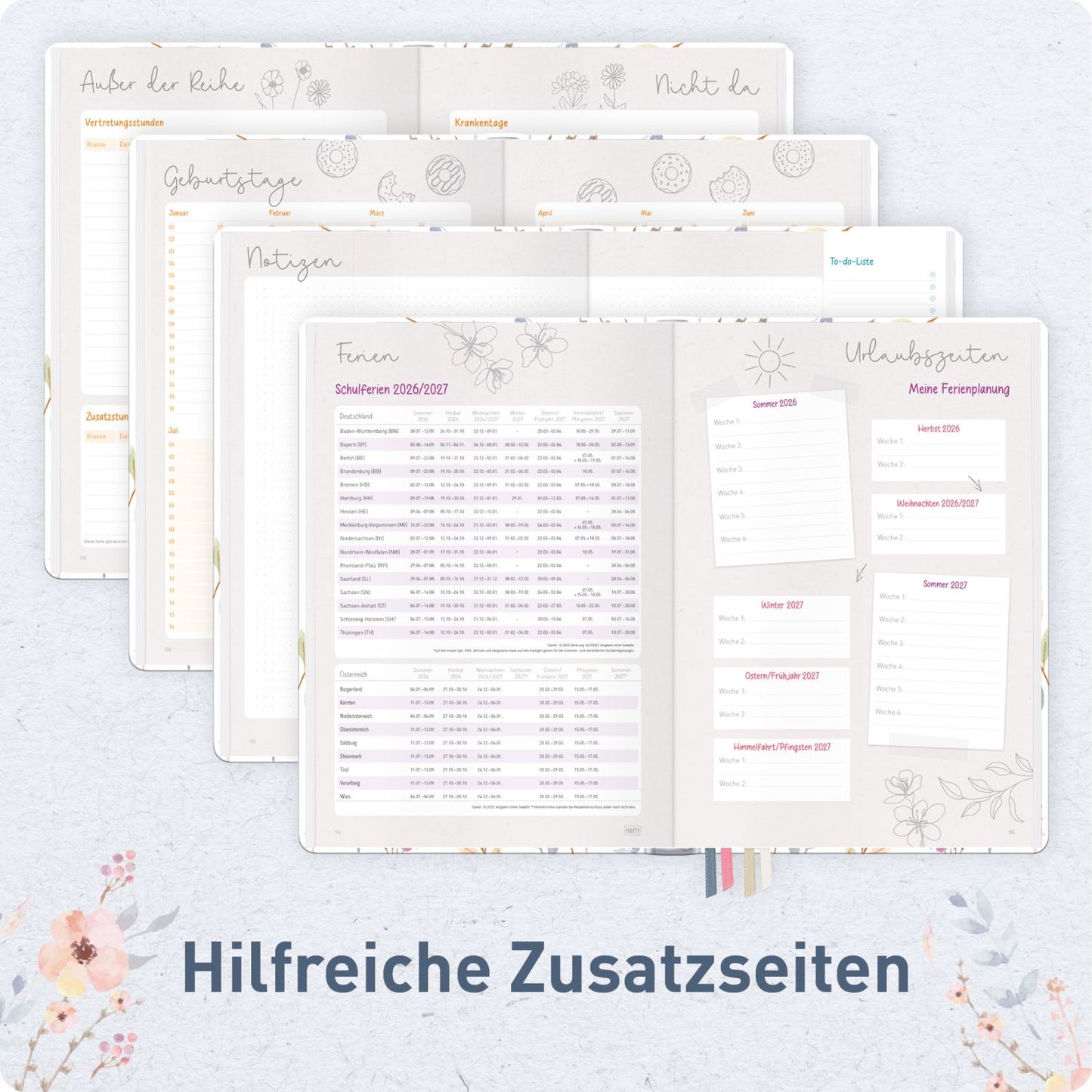 Häfft Lehrer-Planer Grundschule Maxi 2026/2027 / A4+ / Sweet Flowers