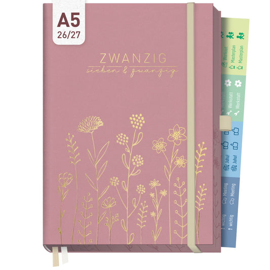 Business-Timer Deluxe 2026/2027 / 17 Monate / A5 / Fine Flowers Rosé / Häfft-Verlag