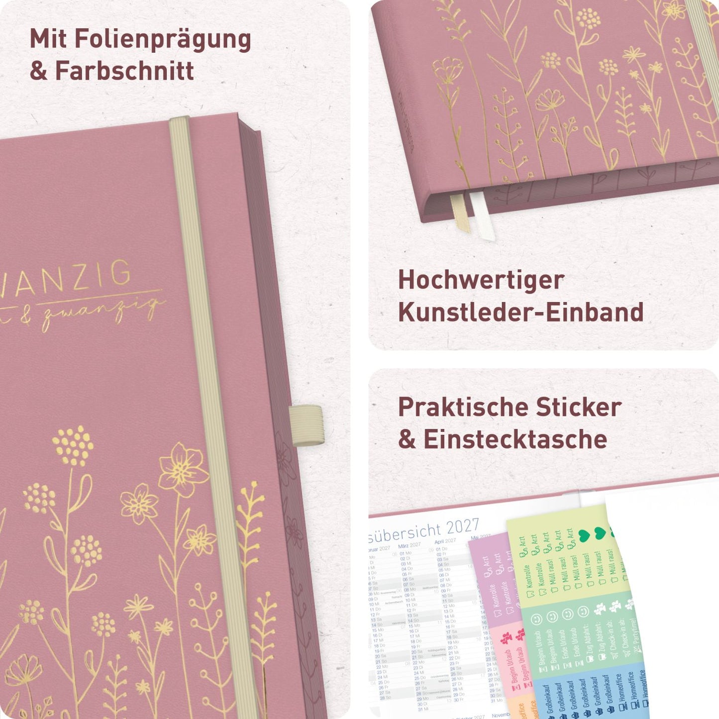 Business-Timer Deluxe 2026/2027 / 17 Monate / A5 / Fine Flowers Rosé / Häfft-Verlag