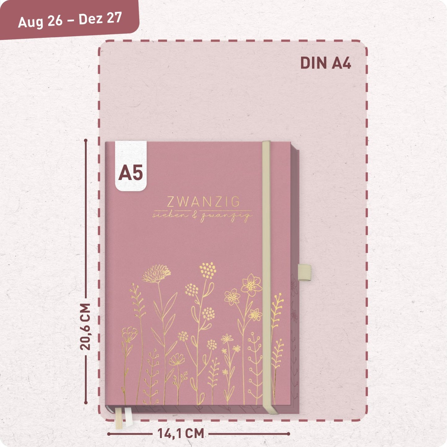 Business-Timer Deluxe 2026/2027 / 17 Monate / A5 / Fine Flowers Rosé / Häfft-Verlag