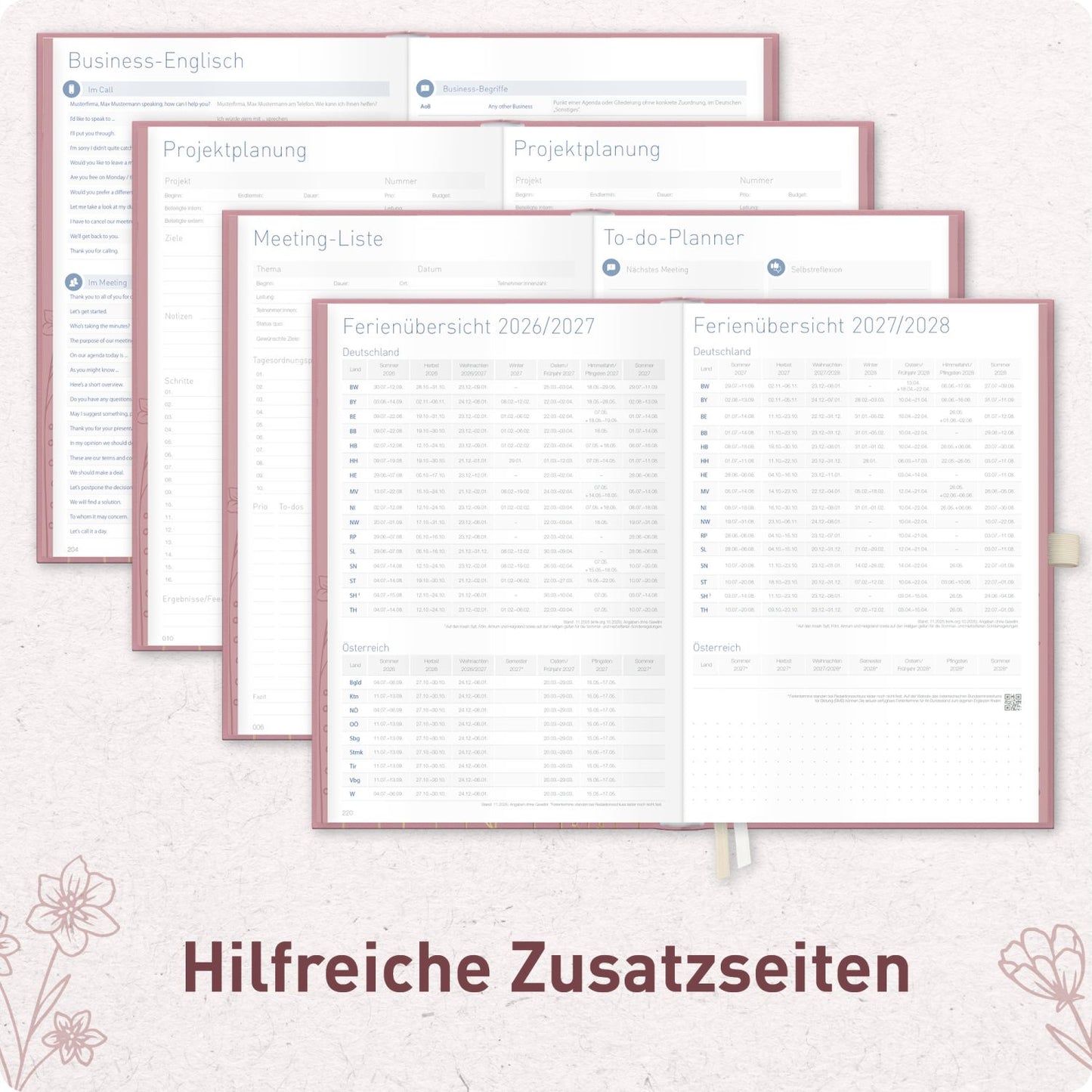 Business-Timer Deluxe 2026/2027 / 17 Monate / A5 / Fine Flowers Rosé / Häfft-Verlag