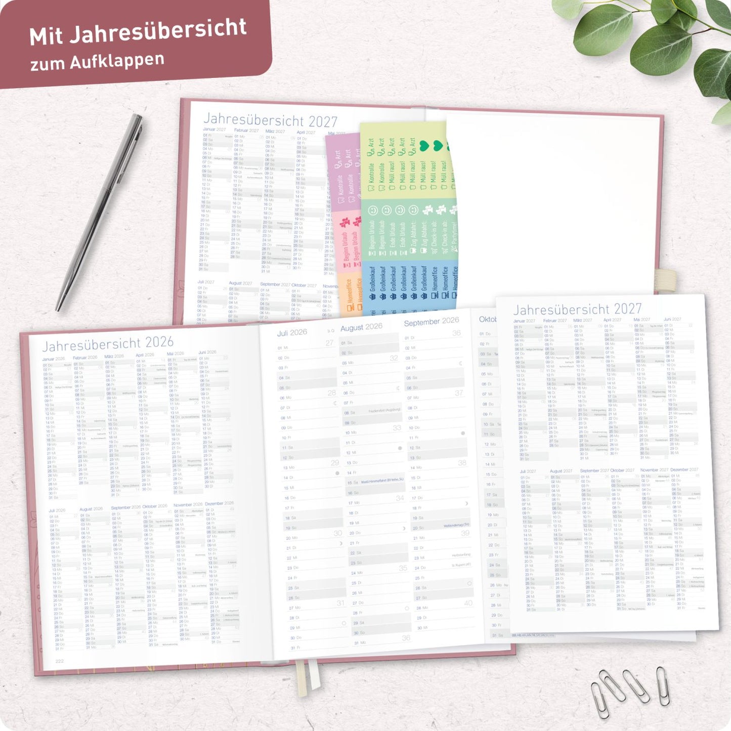 Business-Timer Deluxe 2026/2027 / 17 Monate / A5 / Fine Flowers Rosé / Häfft-Verlag
