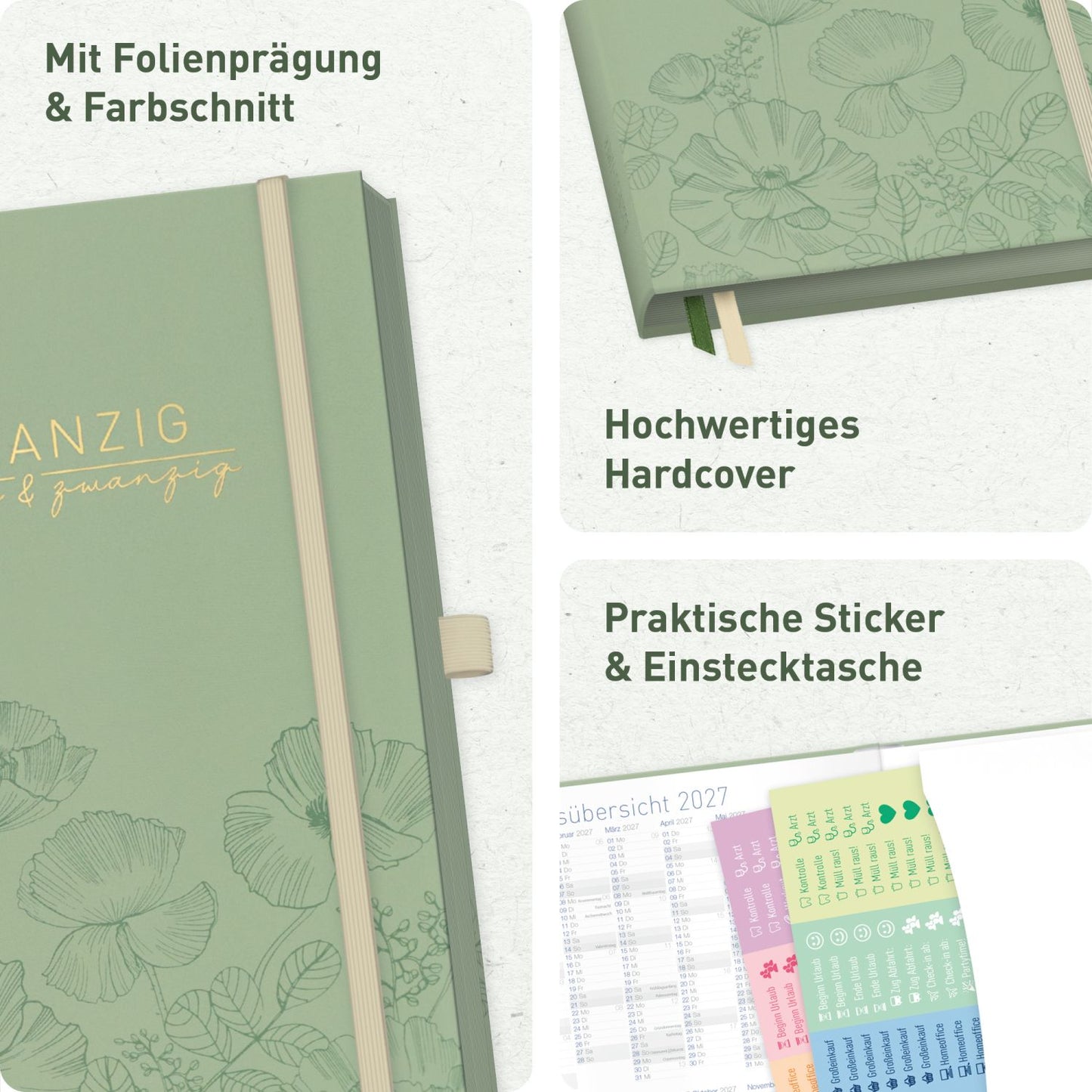 Business-Timer Deluxe 2026/2027 / 17 Monate / A5 / Green Poppy / Häfft-Verlag