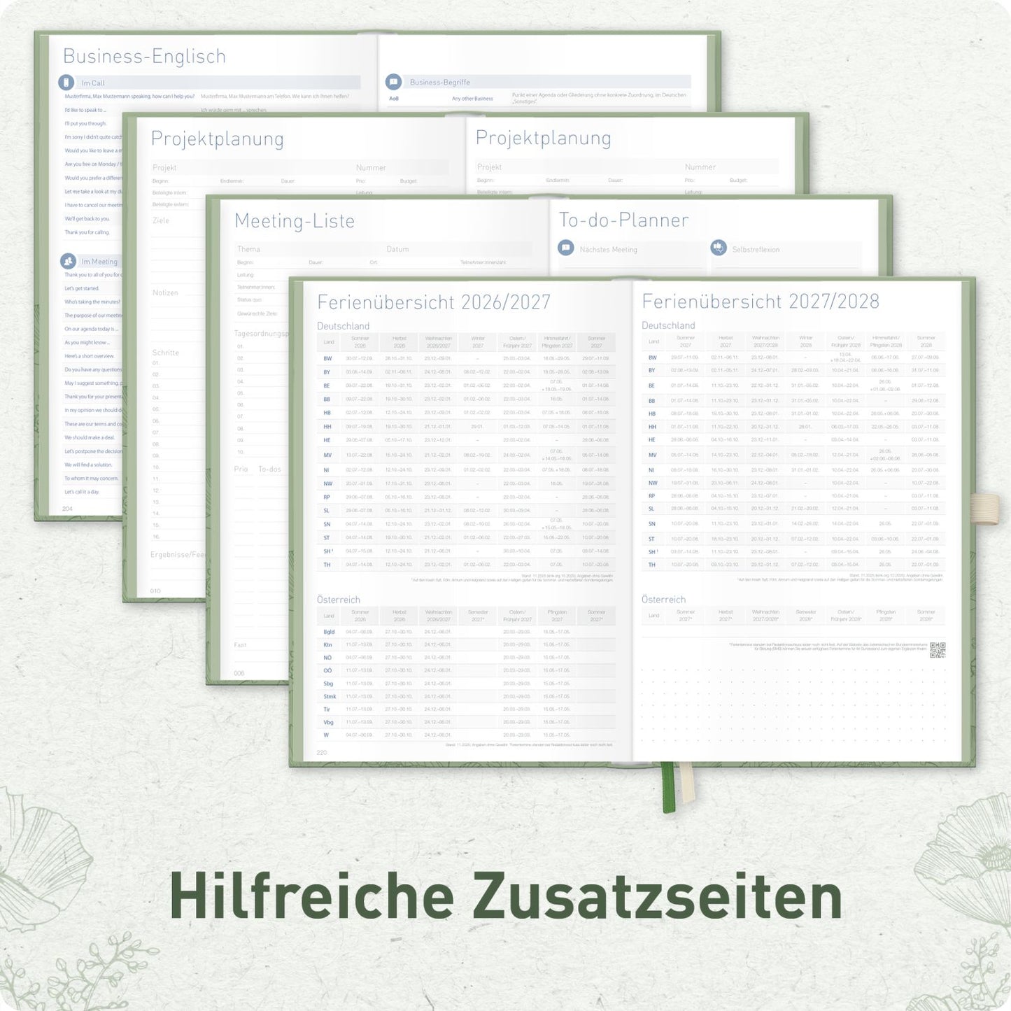 Business-Timer Deluxe 2026/2027 / 17 Monate / A5 / Green Poppy / Häfft-Verlag