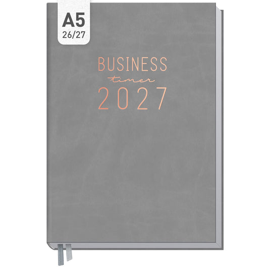 Business-Timer 2026/2027 / 17 Monate / A5 / Grau-Rosé / Häfft-Verlag