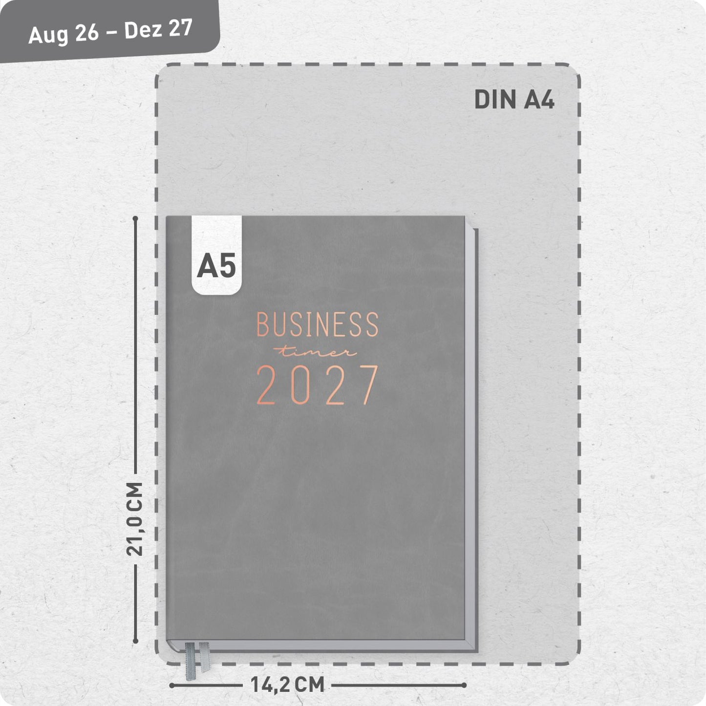 Business-Timer 2026/2027 / 17 Monate / A5 / Grau-Rosé / Häfft-Verlag