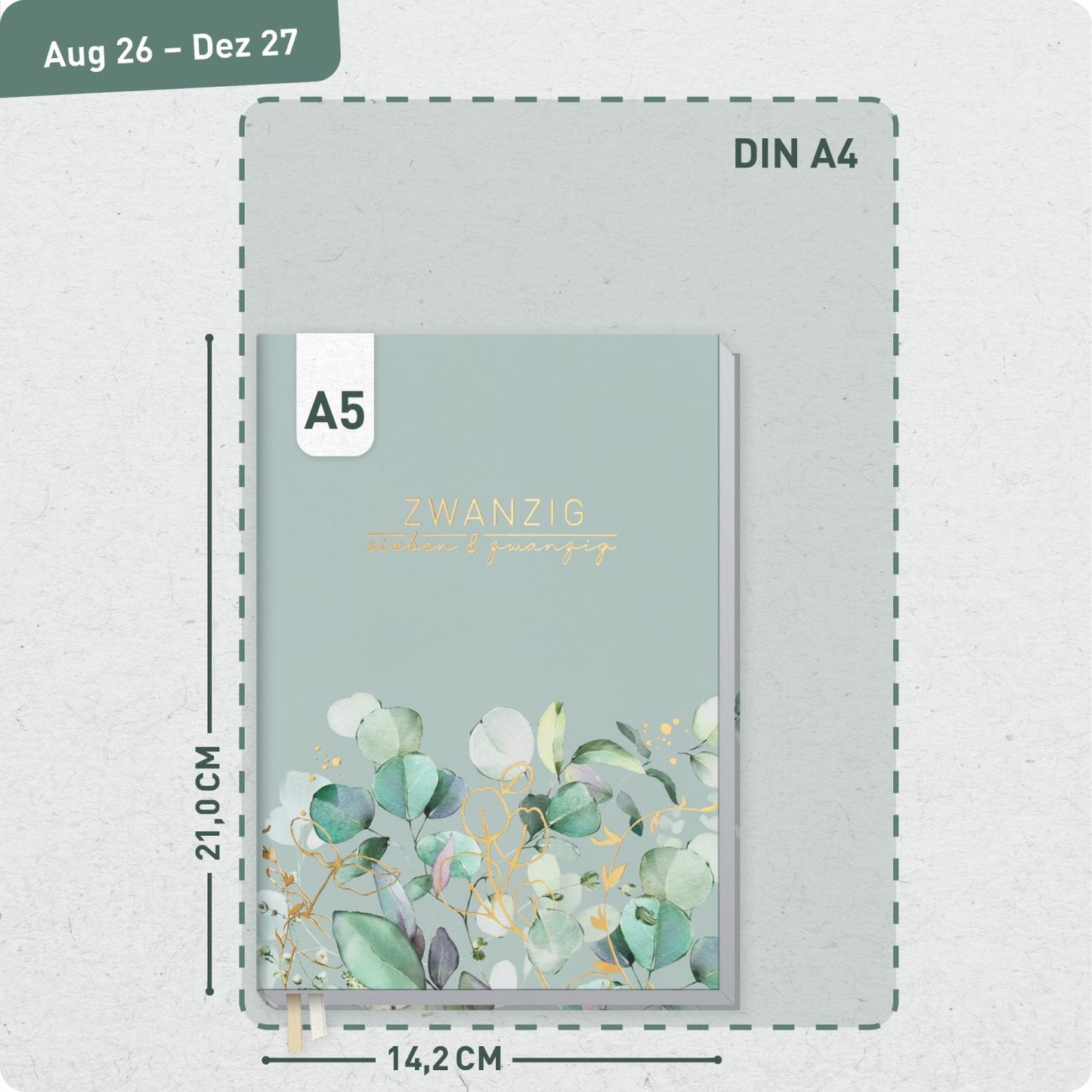Business-Timer 2026/2027 / 17 Monate / A5 / Minty Leaves / Häfft-Verlag