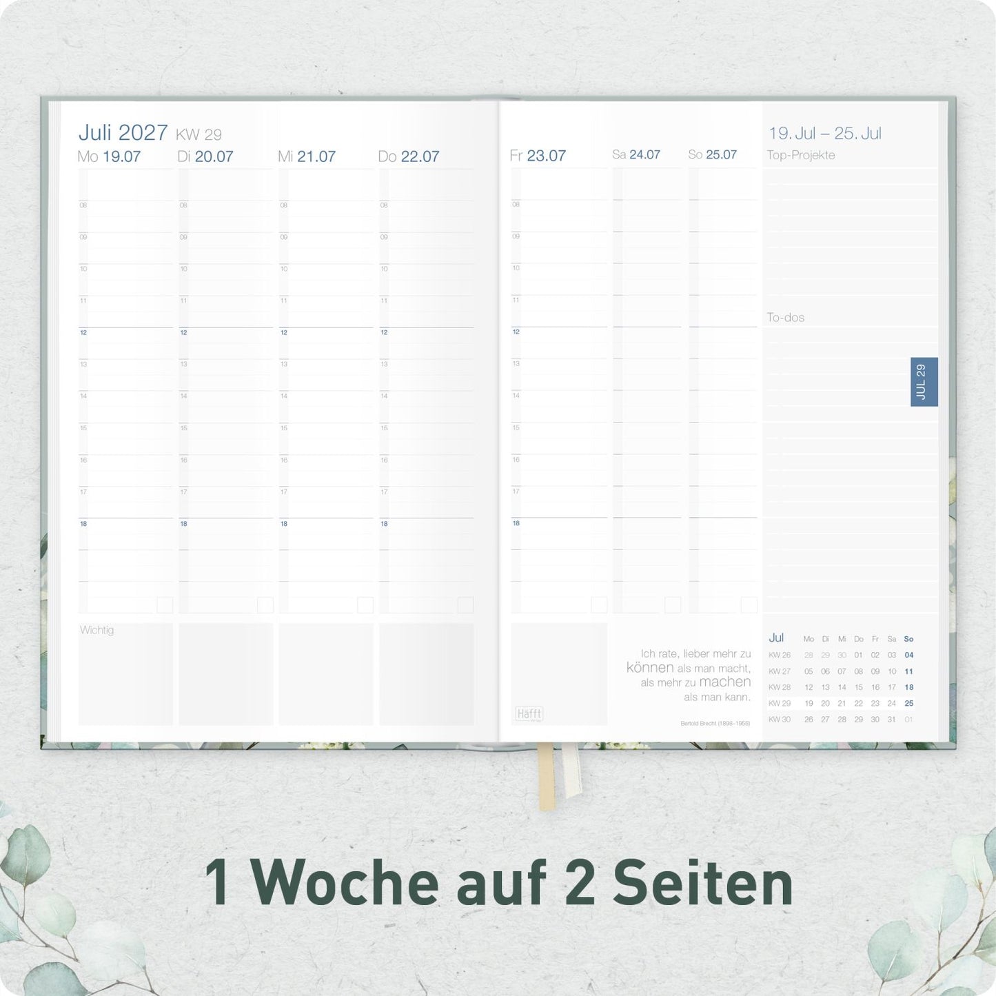 Business-Timer 2026/2027 / 17 Monate / A5 / Minty Leaves / Häfft-Verlag
