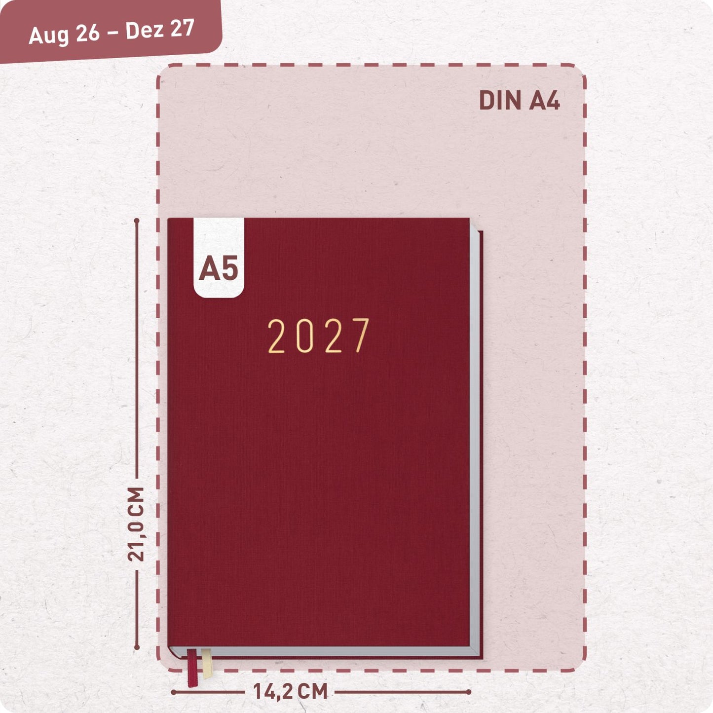 Business-Timer 2026/2027 / 17 Monate / A5 / Rubinrot / Häfft-Verlag