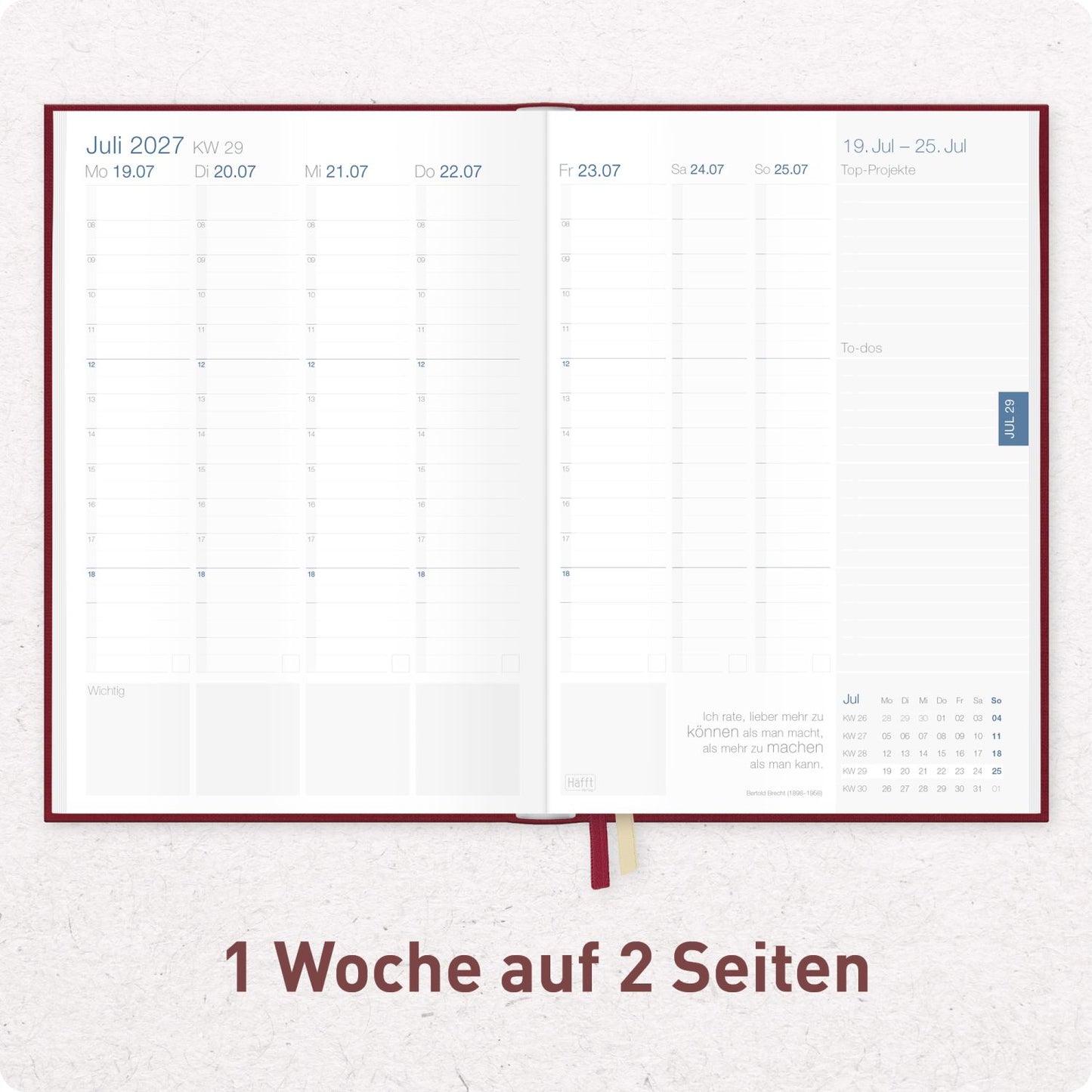 Business-Timer 2026/2027 / 17 Monate / A5 / Rubinrot / Häfft-Verlag