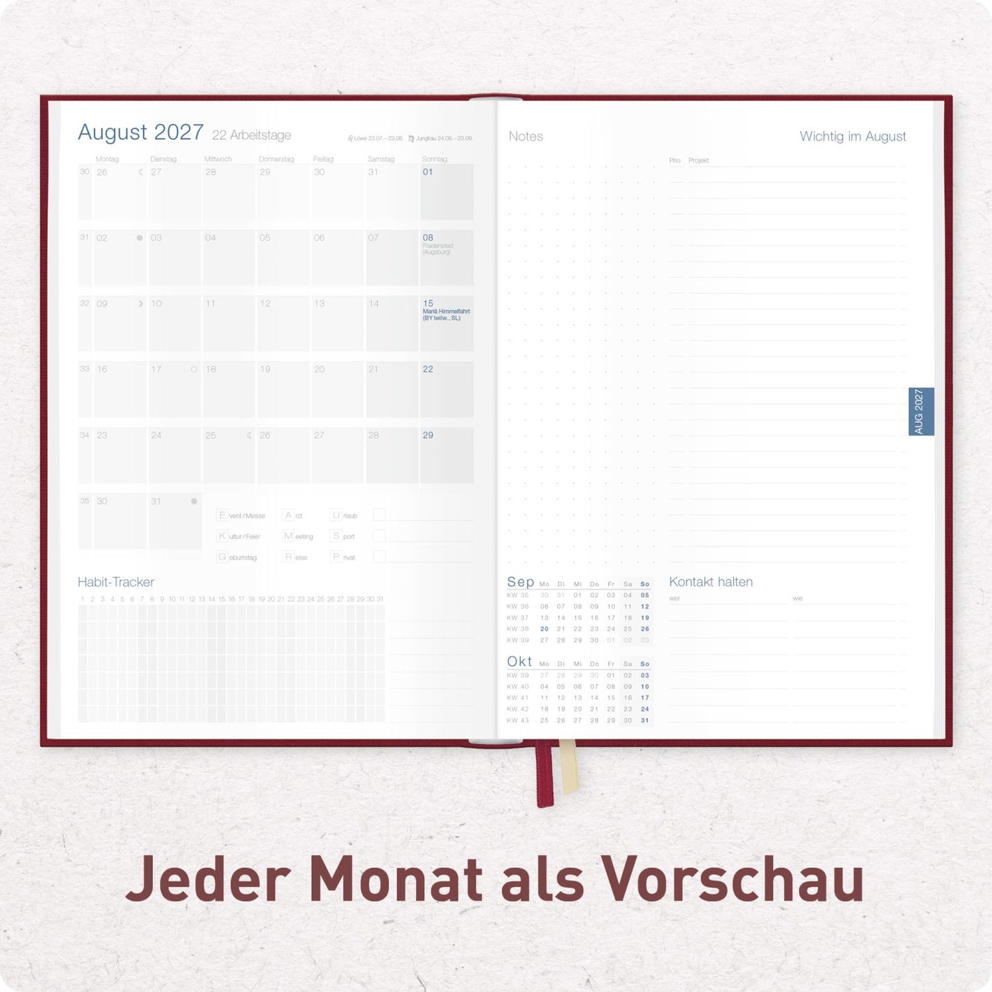 Business-Timer 2026/2027 / 17 Monate / A5 / Rubinrot / Häfft-Verlag