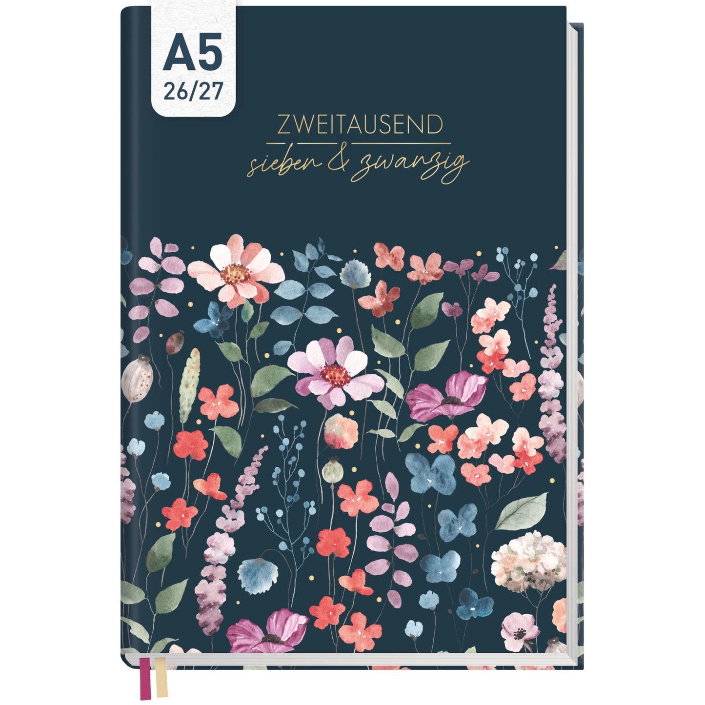 Chäff-Timer 2026/2027 / 17 Monate / A5 / Flower Inspiration blue / Häfft-Verlag