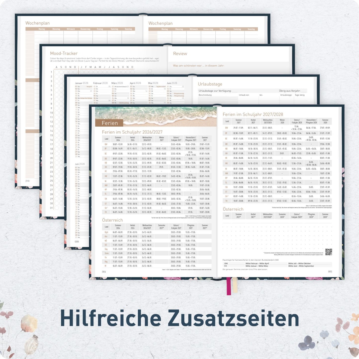 Chäff-Timer 2026/2027 / 17 Monate / A5 / Flower Inspiration blue / Häfft-Verlag