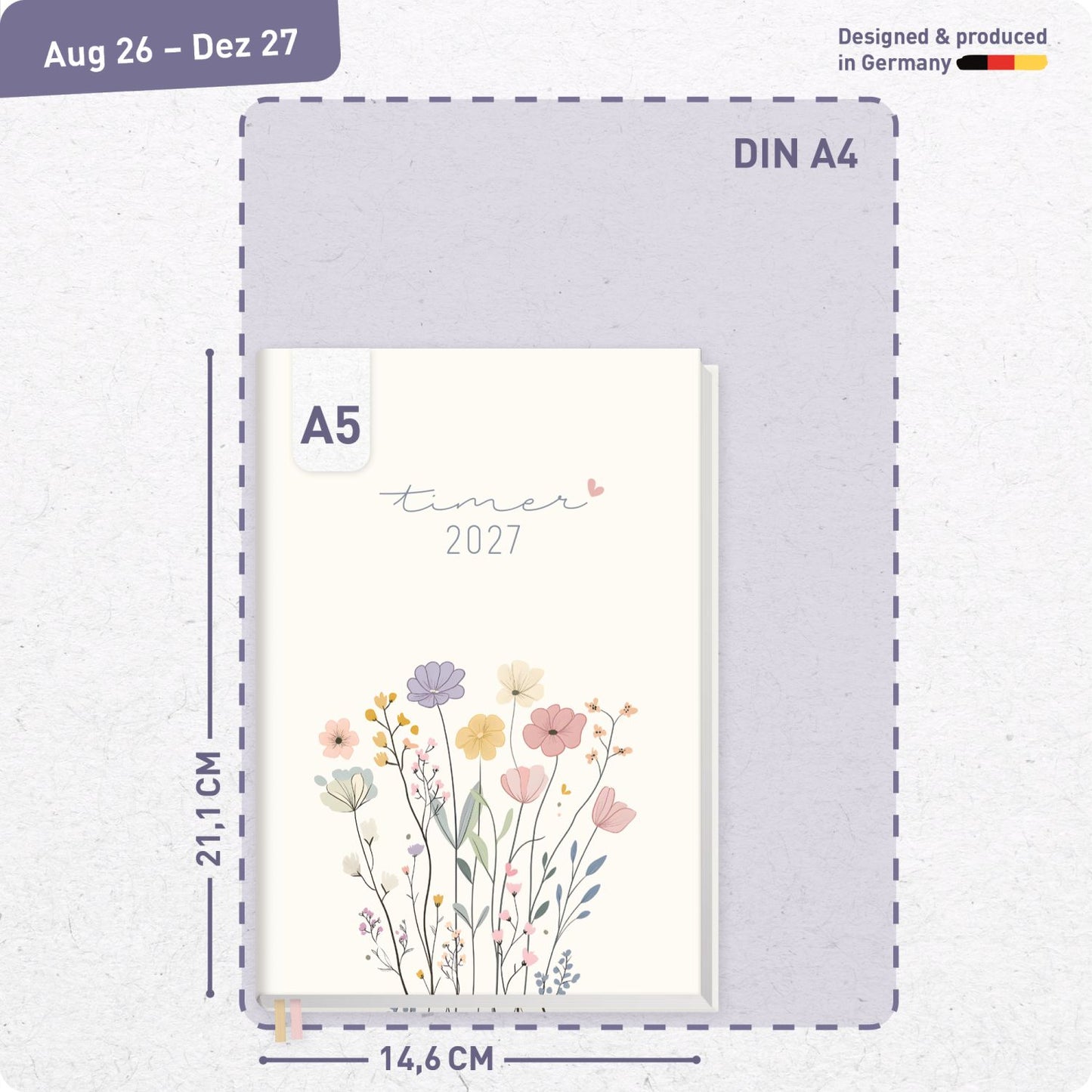 Chäff-Timer 2026/2027 / 17 Monate / A5 / Flower Joy / Häfft-Verlag