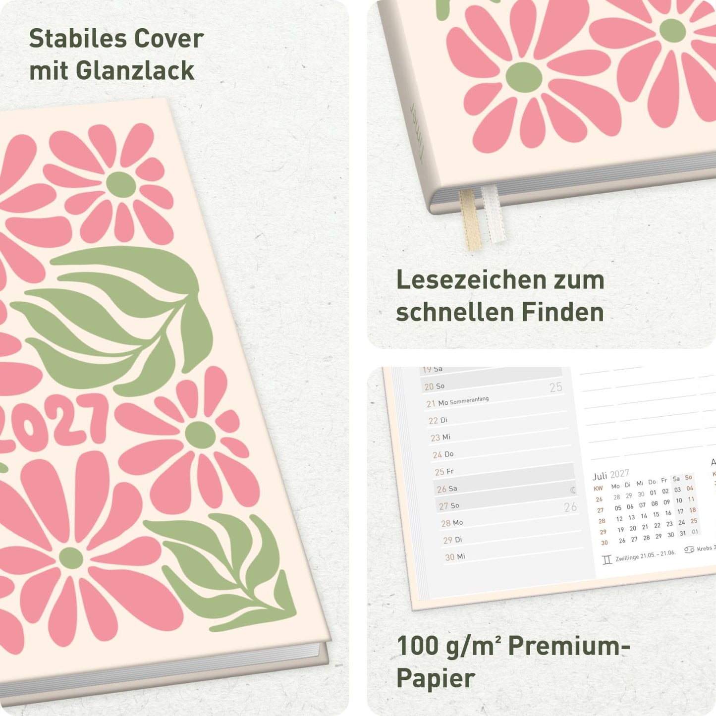 Chäff-Timer 2026/2027 / 17 Monate / A5 / Flower Power pink / Häfft-Verlag