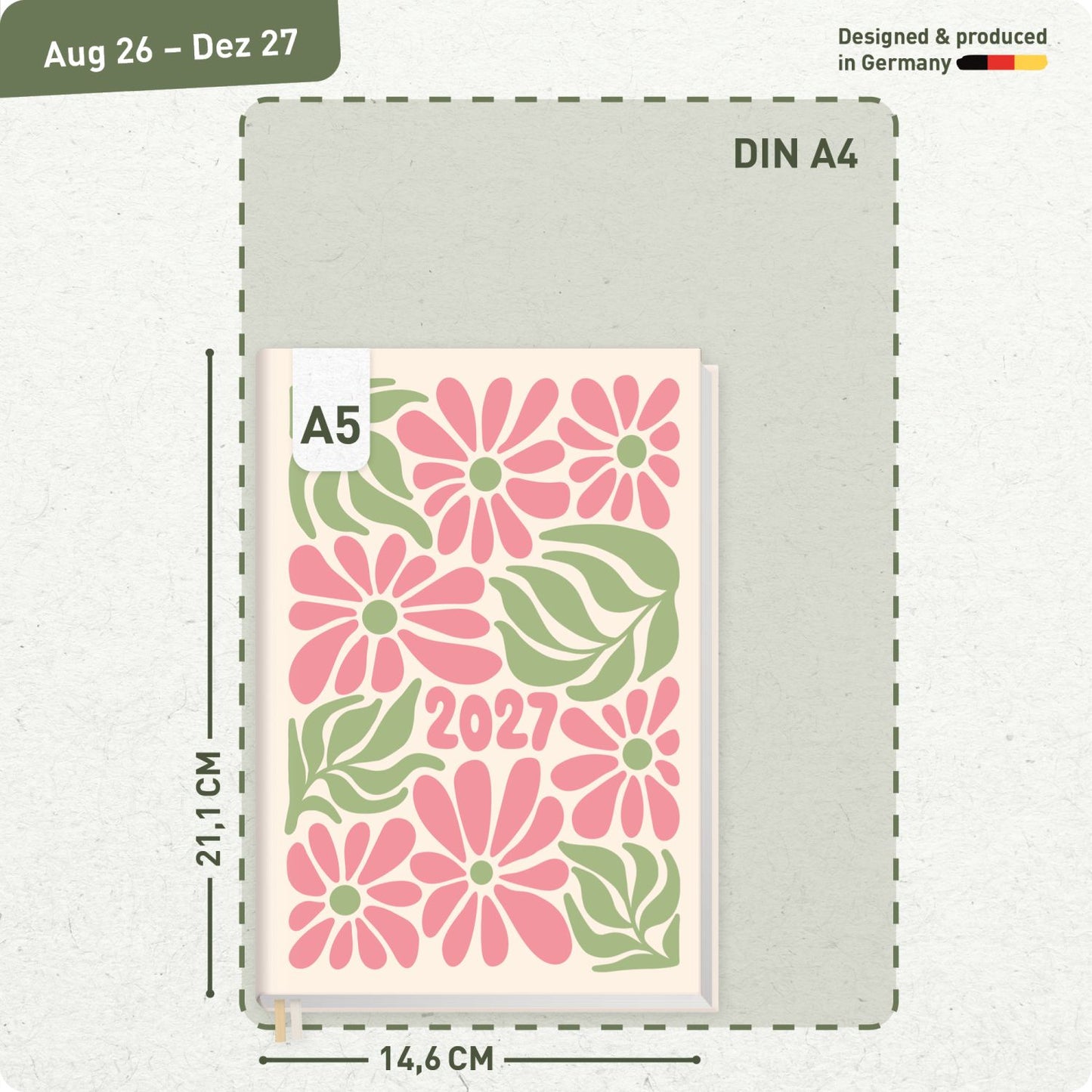 Chäff-Timer 2026/2027 / 17 Monate / A5 / Flower Power pink / Häfft-Verlag