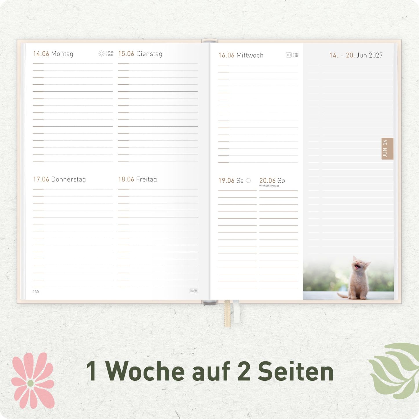 Chäff-Timer 2026/2027 / 17 Monate / A5 / Flower Power pink / Häfft-Verlag