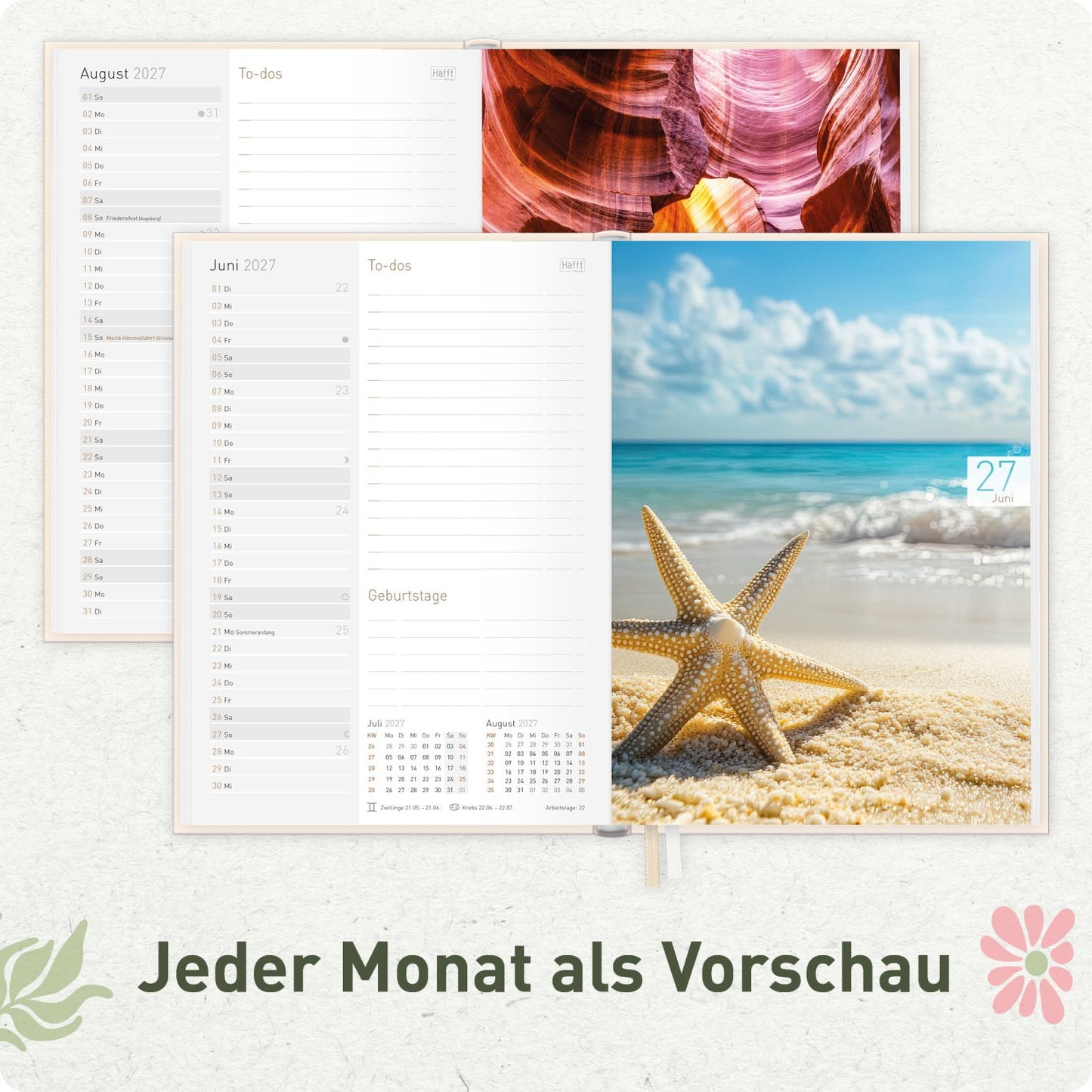 Chäff-Timer 2026/2027 / 17 Monate / A5 / Flower Power pink / Häfft-Verlag