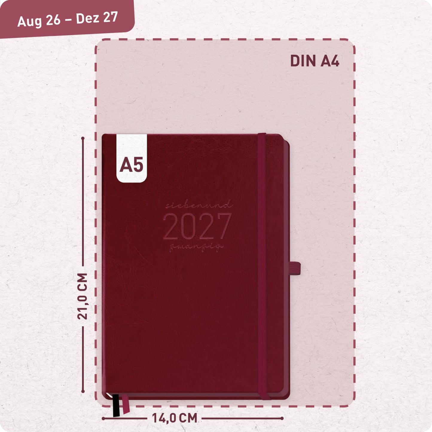 Chäff-Timer Deluxe 2026/2027 / 17 Monate / A5 / Berry / Häfft-Verlag